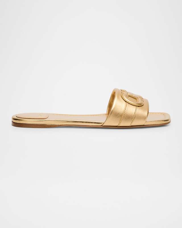 Liss Leather Logo Flat Slide Sandals